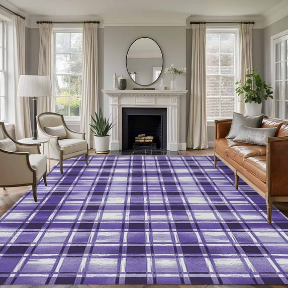 Purple Plaid Area Rug 8x10 Washable Rug Non Slip Modern Art Checkered Farmhouse Large Area Rug Soft Stainresistant Indoor Floor Carpet for Living Room Bedroom Home Office Dining Room Nursery