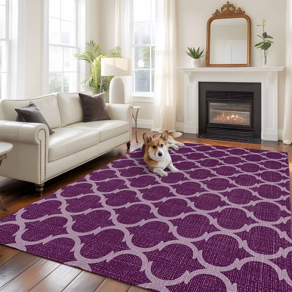 Purple Plaid Area Rugs 5x7 ft Retro Country Moroccan National Geometrical Plaid Washable Rug Non Slip Indoor Carpet Absorbent Floor Mat for Living Room Bedroom Dining Room