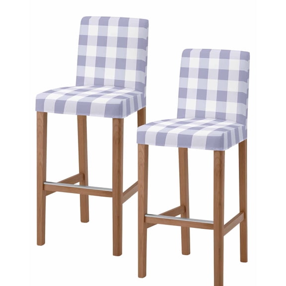 Purple Plaid Bar Stool Covers Set of 2, Spring Summer Farmhouse Buffalo Checkered Stretch Washable Bar Chair Covers with Backs, Removable Pub Counter Height Chair Cover for Kitchen Dining Room Cafe