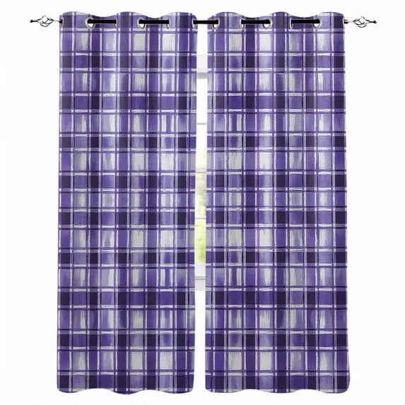 Purple Plaid Black Out Curtains 72 Inch Long, Light Blocking Drapes with Black Liner, Modern Art Checkered Farmhouse Thermal Insulated Blackout Curtains for Bedroom Living Room 52"x72" 2 Panels