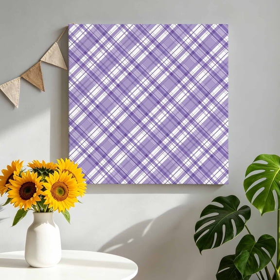 Purple Plaid Canvas Wall Art for Living Room, Purple White Grids Geometric Poster Print Painting for Bedroom Office Home Decoration Wall Pictures Prepare To Hang 12"x12"