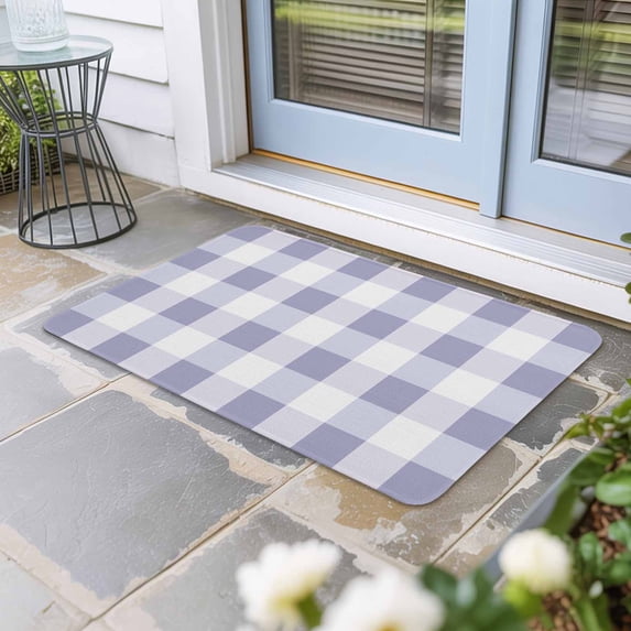 Purple Plaid Door Mat Indoor Outdoor, Spring Summer Farmhouse Buffalo Checkered Non Slip Welcome Mat with Rubber Backing, Absorbent Fabric Front Door Mats Entryway Rug for Home Patio Entrance 18"x30"