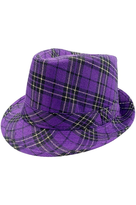 Purple Plaid Fedora Hat Mardi Gras Hat Classic Trilby Jazz Cap Panama Hat Party Headwear for Men Women