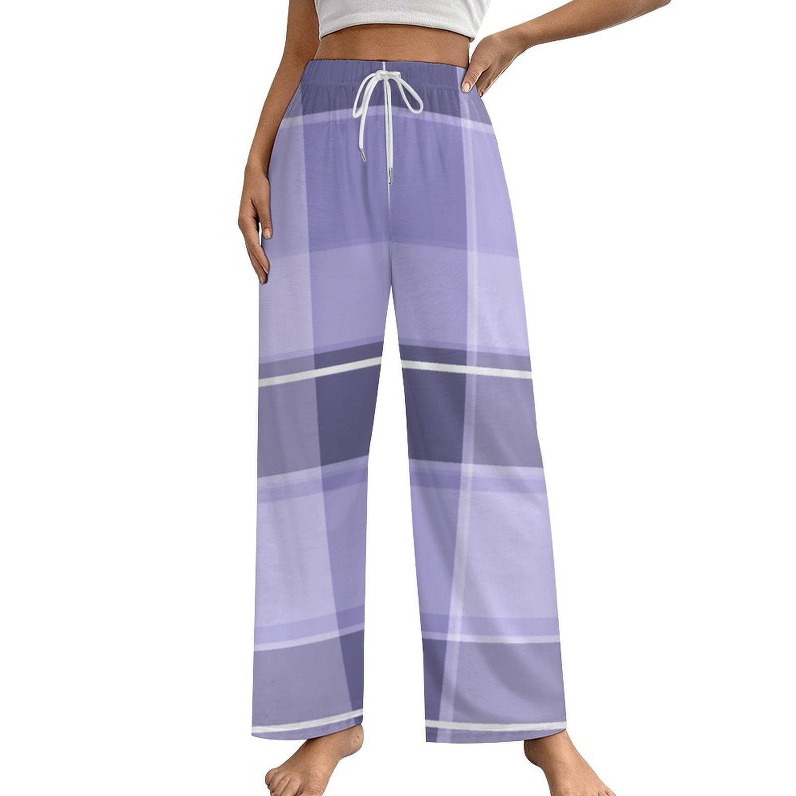 Purple Plaid Pattern Fabric Texture Pajama Pants Comfortable Elastic ...