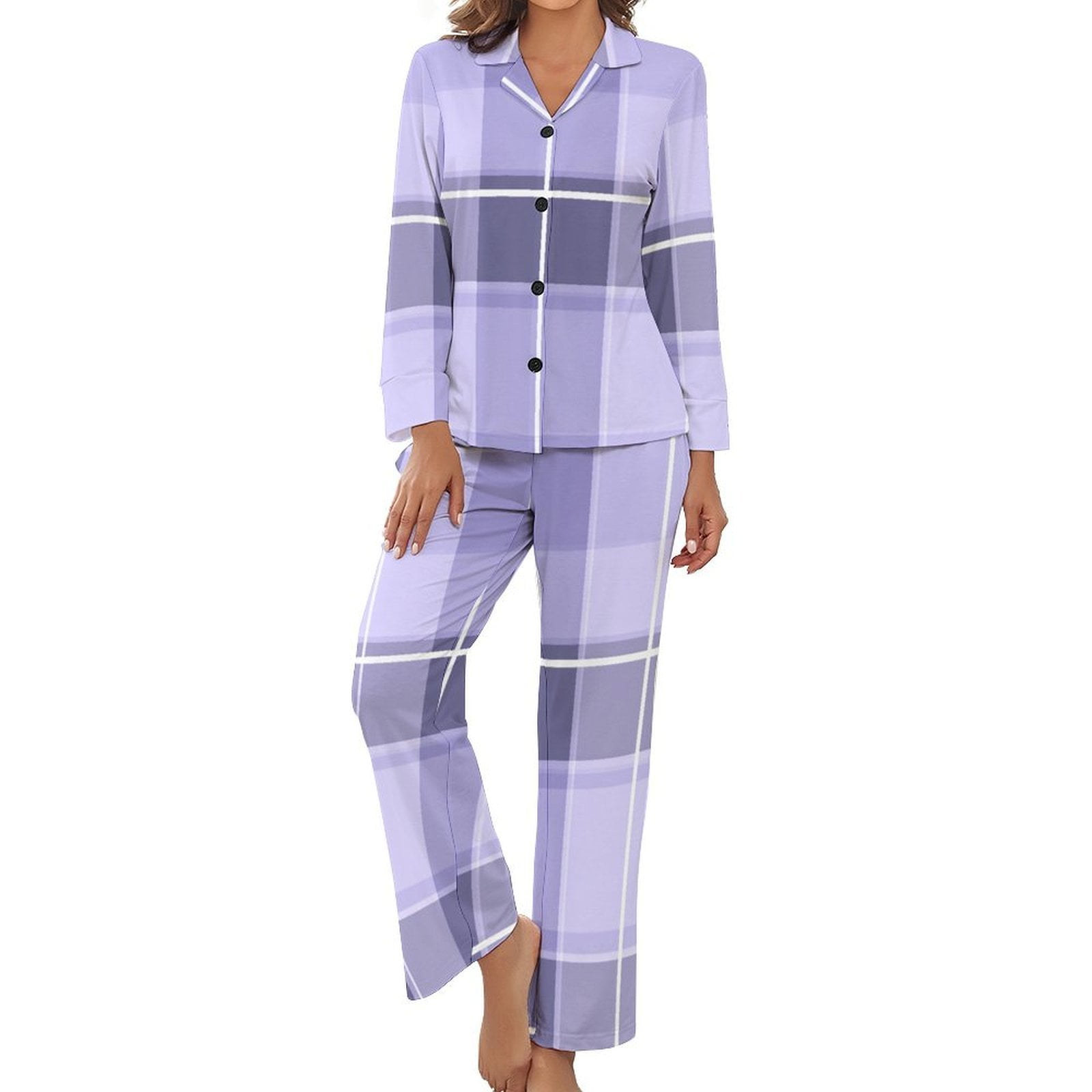 Purple Plaid Pattern Fabric Texture Pajamas Woman Vintage Pajamas Set 2 ...