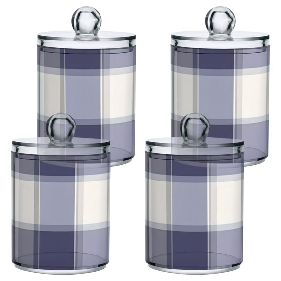 Purple Plaid Pattern Plastic Storage Jar 4 Pack Clear Translucent Canisters Dustproof Lid