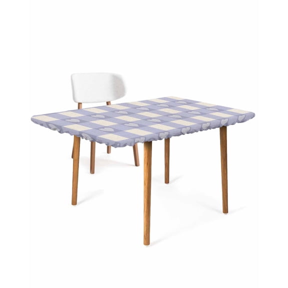 Purple Plaid Rectangle Tablecloth, Waterproof Elastic Fitted Table Covers for 6 Foot Tables, 32x72inch Decorative Tablecloths for Picnic, Camping, Outdoor, Country Cute Love Pastoral Heart Lattice