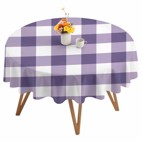 Purple Plaid Round Tablecloth 54 inches Purple Gradient Line Check Geometric Waterproof Oil-Proof Table Cloth Round Table Cover for Holiday Party Picnic Dinner Decor Indoor and Outdoor Use