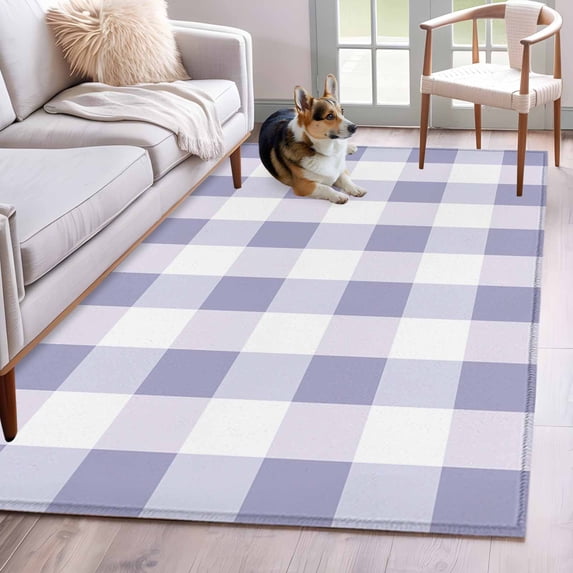 Purple Plaid Runner Rug 2.7x5 FT, Non Slip Entryway Carpet, Spring Summer Farmhouse Buffalo Checkered Washable Soft Floor Carpet Entrance Mat Non-Shedding Throw Rug for Hallway Laundry Room Bedside
