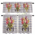 thumbnail image 1 of Purple Plaid Spring Floral Kitchen Curtains Sets for Windows 24 Inch Length, Summer Botanical Tulip Rod Pocket Window Treatments Tier Curtains and Valances Set for Bedroom/Bathroom, 1 of 8