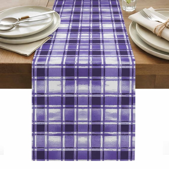 Purple Plaid Table Runner - 60 Inch Long, Kitchen Dining Table Runner Dresser Scarves, Modern Art Checkered Farmhouse Farmhouse Decor for Coffee Tables Wedding Party Banquet