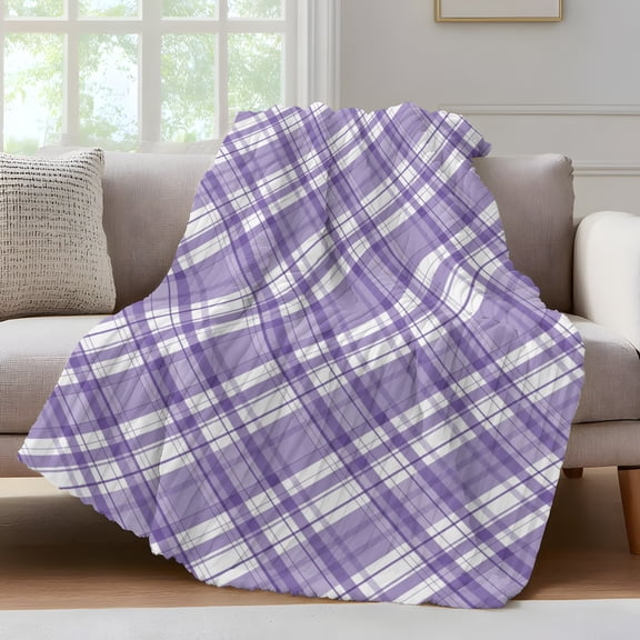 Purple Plaid Throw Blanket for Couch Purple White Grids Geometric Soft and Warm Flannel 3D Striped Fluffy Fuzzy Fleece Blanket Lightweight Throw for Bed, Sofa 40 x 50 Inches
