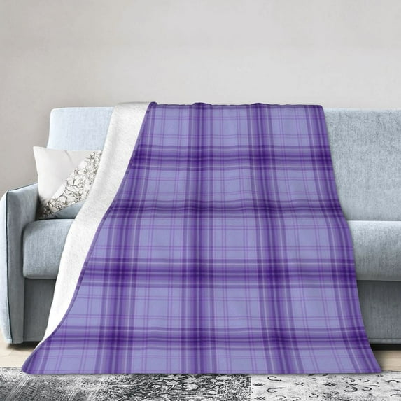 Purple Plaid Throw Blanket, Fluffy Soft Cozy Blanket Flannel Plush Microfiber Couch Throw 40"x30"