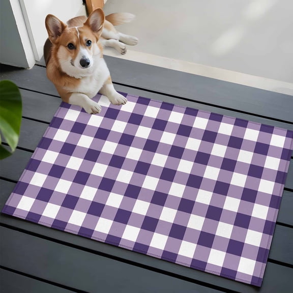 Purple Plaid Washable Area Rug 2x3 Purple Gradient Line Check Geometric Low-Profile Area Rugs with Non Slip Backing Indoor Floor Carpet for Entrance Living Room Bedroom Home Office