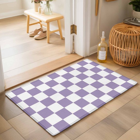 Purple Plaid Washable Small Entryway Area Rugs 2'x3', Modern Checkerboard Plaid Repeating Pattern Washable Throw Rug Non-Slip Sturdy Edge Binding Carpet for Front Door Floor Room Entry