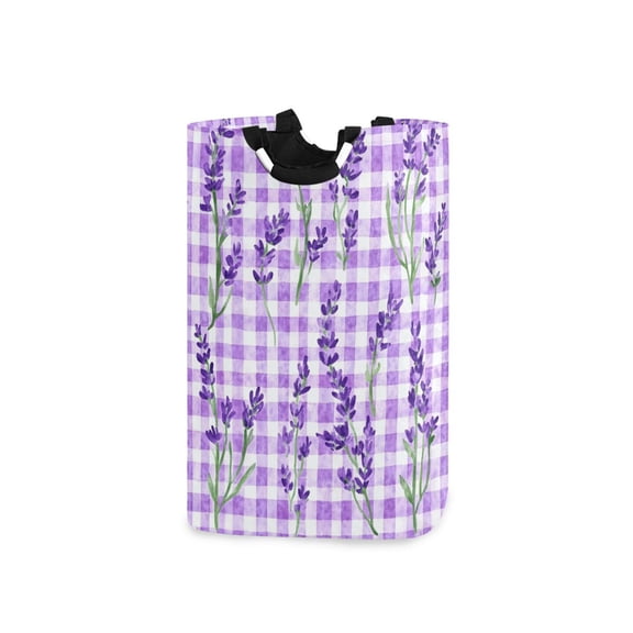 Purple Plaid Watercolor Lavender Laundry Basket with Handles Foldable Laundry Hamper Freestanding Washing Bin 50L