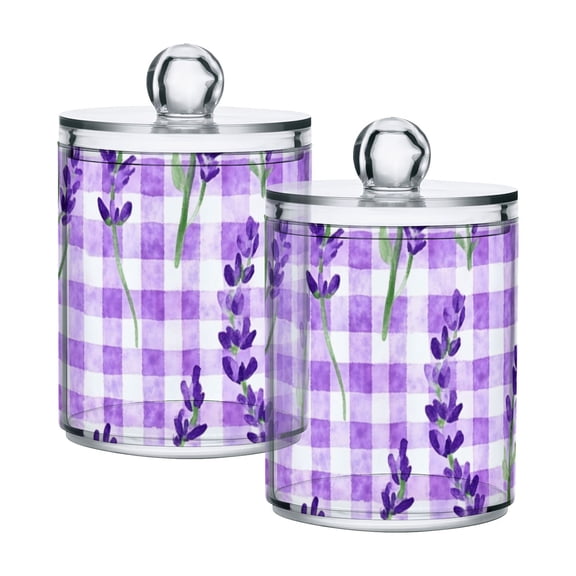 Purple Plaid Watercolor Lavender Translucent Plastic Cans Storage Canisters with Lid Set of 2