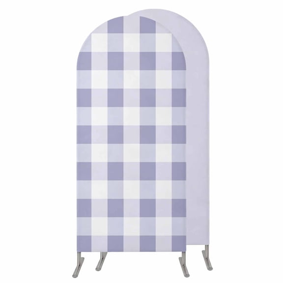 Purple Plaid Wedding Arch Cover,Stretchy Spandex Arch Backdrop Stand Covers 4 FT,Spring Summer Farmhouse Buffalo Checkered Round Top Arched Backdrop Cover for Birthday Party Ceremony Baby Shower