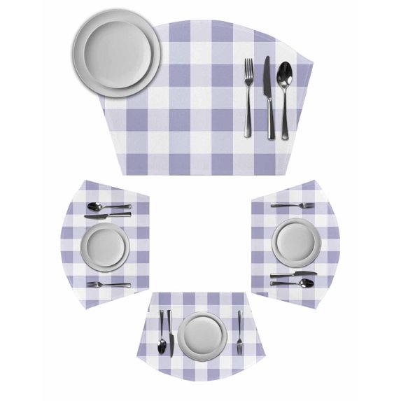Purple Plaid Wedge Shaped Placemats Set of 4, Cotton Linen Fan Place Mats, Spring Summer Farmhouse Buffalo Checkered Washable Table Mats for Holiday Wedding Party Dinning Coffee Tables 11.8"x17.5"