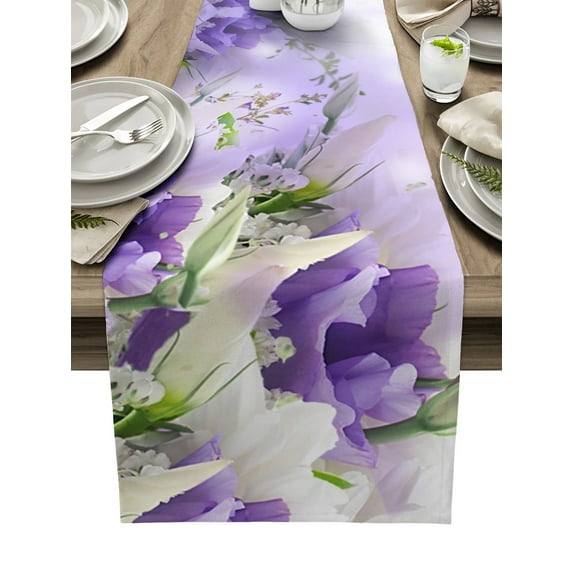 Purple Plant Flower Table Runner for Dining Table Wedding Decoration Tablecloth Home Party Decor Table Cover