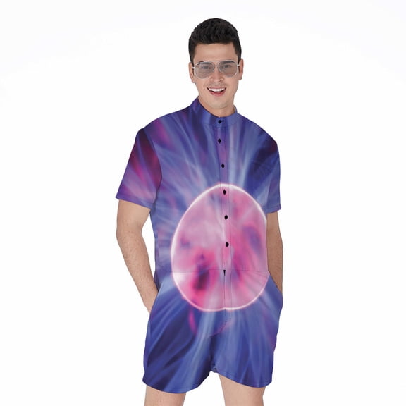 Purple Plasma Ball Short Sleeve Men'S Rompers Casual Summer Jumpsuits Outfit