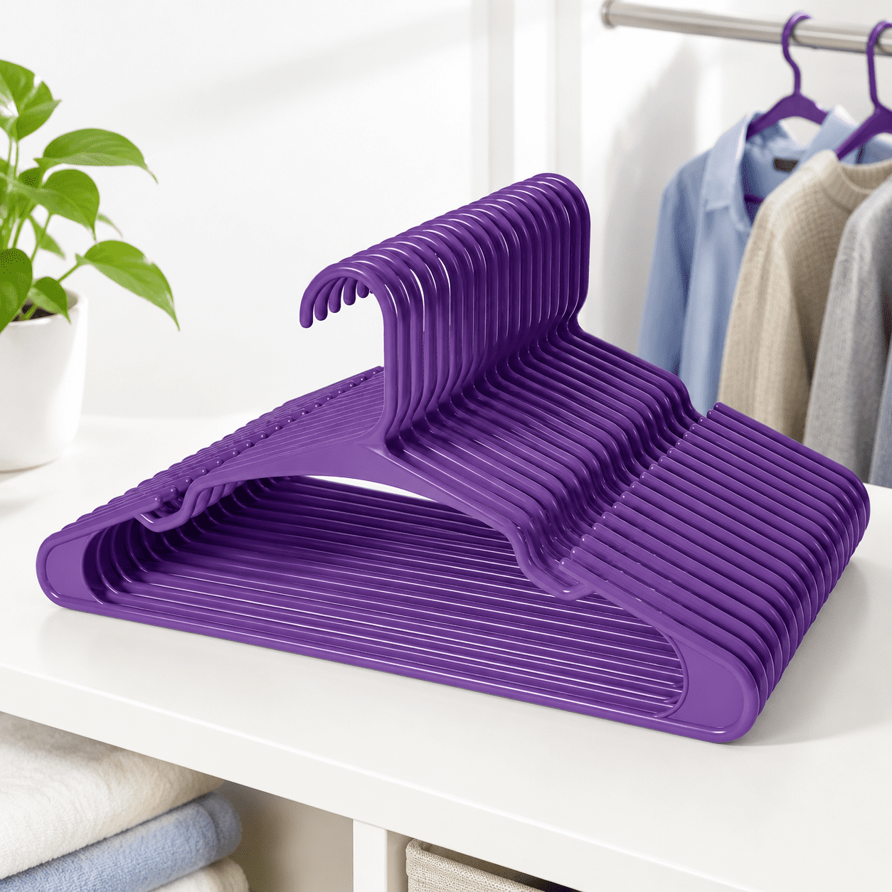 Purple Plastic Clothes Hangers 100 Pack for Adults, Space Saving Closet ...