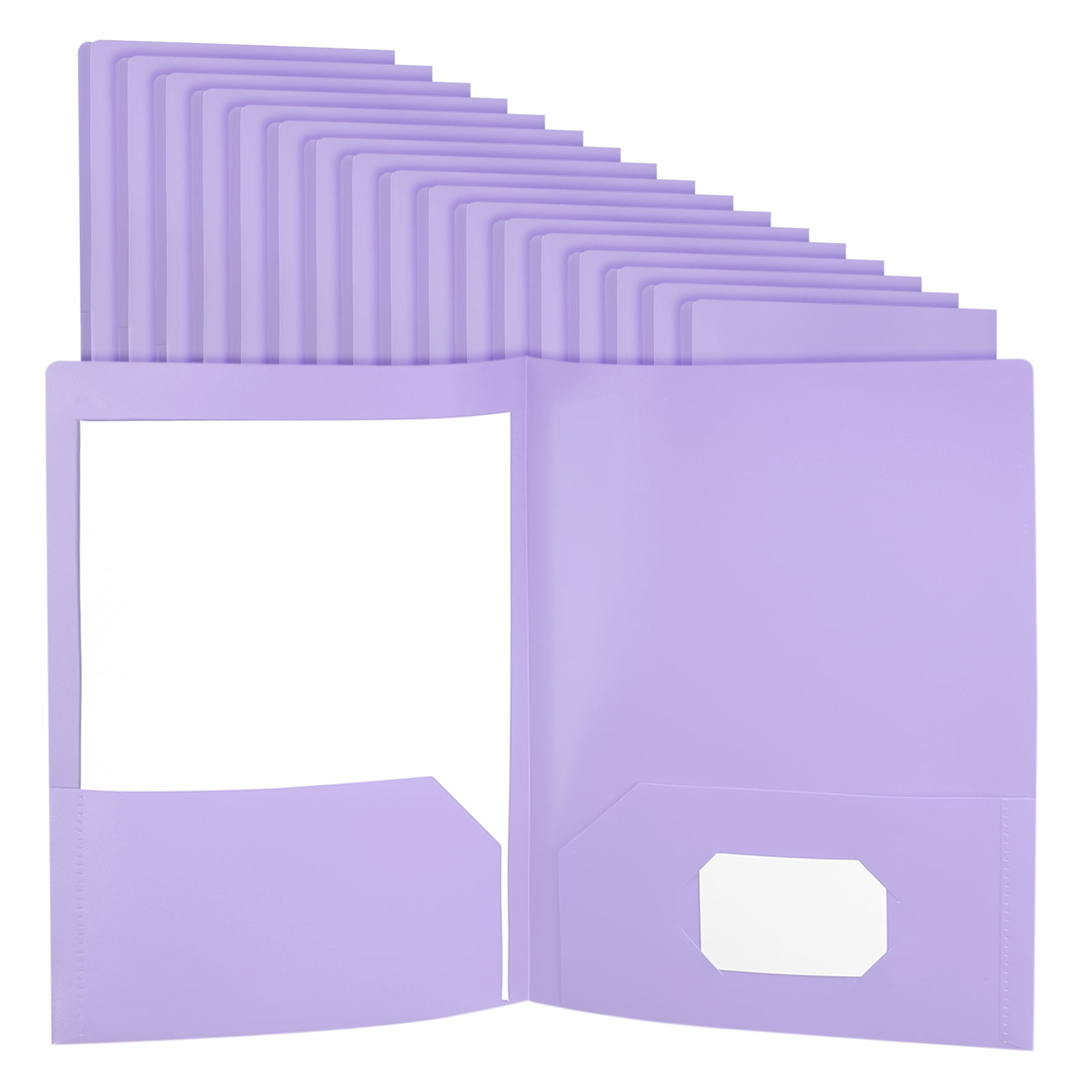 Purple Plastic Folders with Pockets, 50 Pack Plastic Pocket Folders Two Pocket Letter Size Heavy Duty for Office Business Card Holder, 9.3x11.4inch