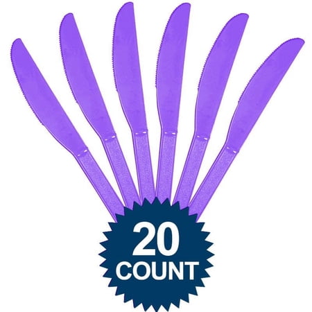 Party Perfect Reusable Premium Plastic Knives Tableware, New Purple, Full Size, Pack of 20