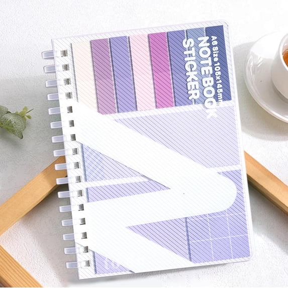 Purple Plastic Ring Notebook Binder with Sticky Notes, A5 Refillable Planner Organizer, Macaron Gradient Portable Notepad for Stu-dents Office