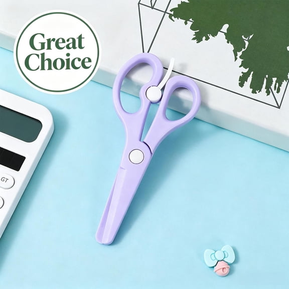Purple Plastic Safety Craft Scissors, Round Tip Blunt-Edge Scissors with Spring Action, Safe Non-Scratch DIY Cutting Tool for Crafts & Everyday Use