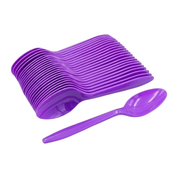 Purple Plastic Spoons Disposable Teaspoons for Parties & Everyday Use, 100 pack