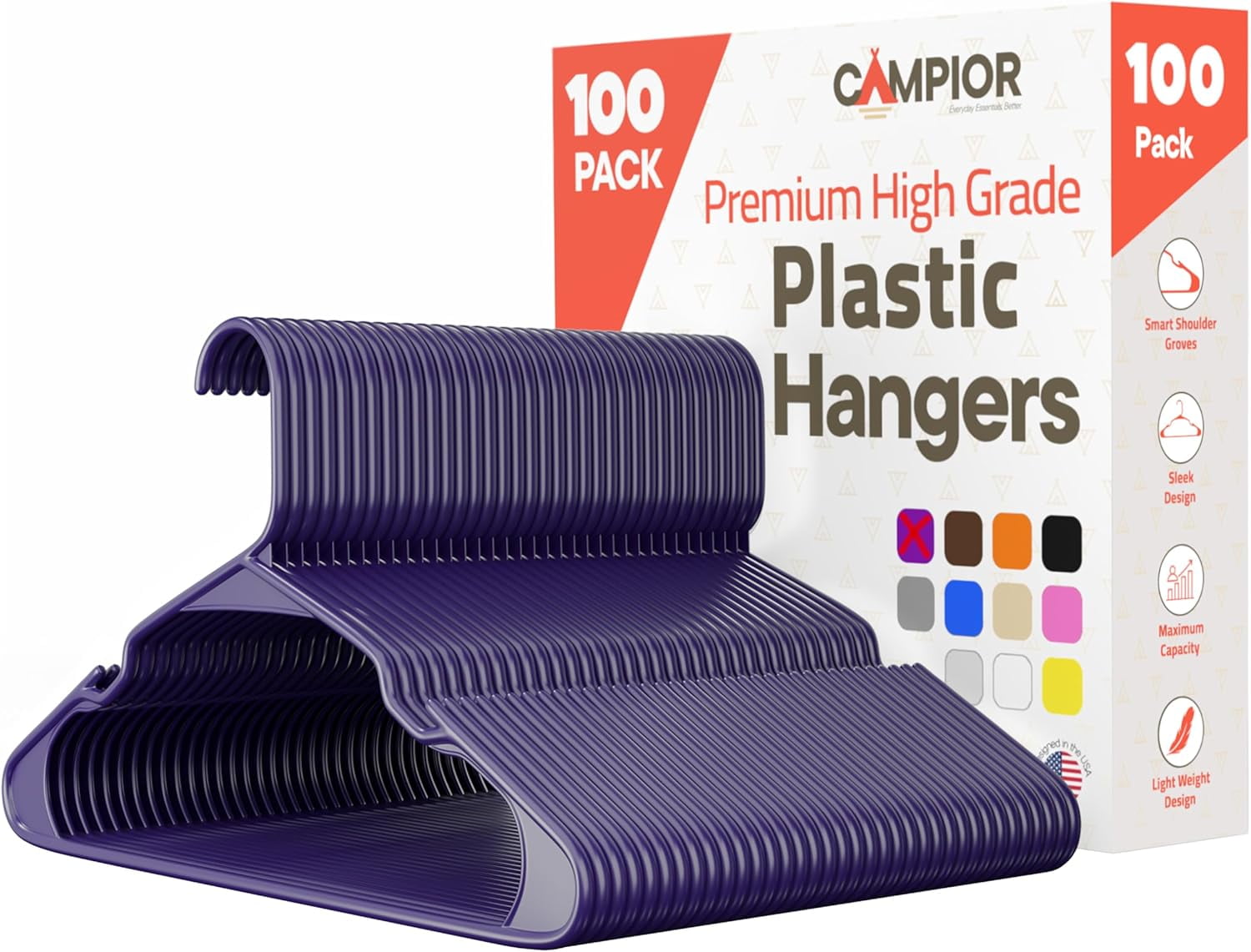 Purple Plastic hangers 100 Pack– Heavy-Duty Plastic Hangers Slim and Space-Saving Hangers, Durable & Lightweight Hangers with Non-Slip Shoulder Notches for Slip Dresses, Suits, Jackets & Camisoles