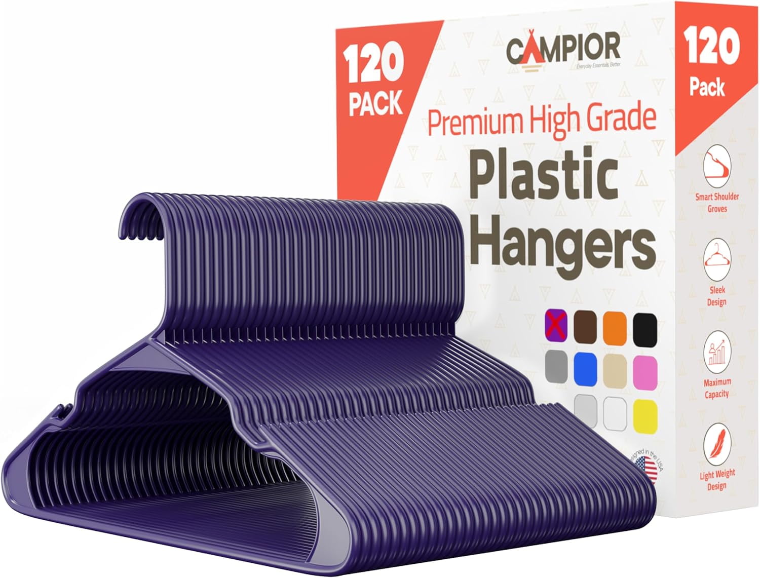 Purple Plastic hangers 120 Pack– Heavy-Duty Plastic Hangers Slim and Space-Saving Hangers, Durable & Lightweight Hangers with Non-Slip Shoulder Notches for Slip Dresses, Suits, Jackets & Camisoles