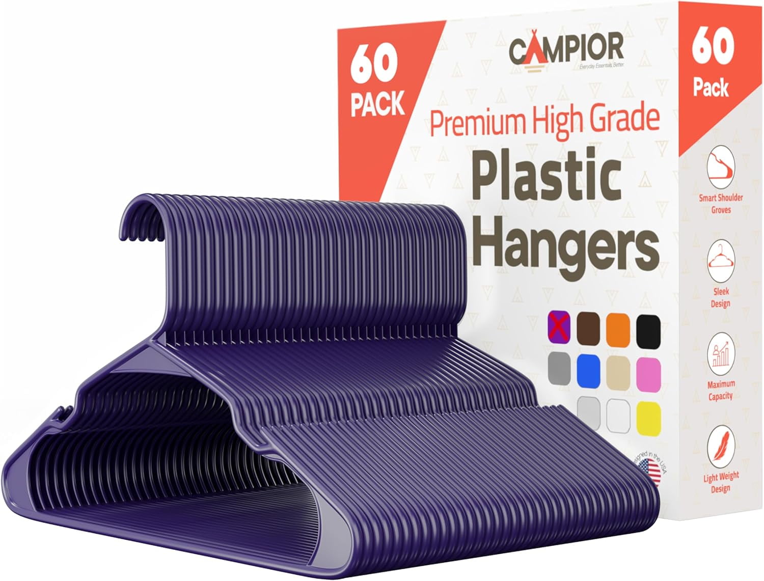 Purple Plastic hangers 60 Pack– Heavy-Duty Plastic Hangers Slim and Space-Saving Hangers, Durable & Lightweight Hangers with Non-Slip Shoulder Notches for Slip Dresses, Suits, Jackets & Camisoles