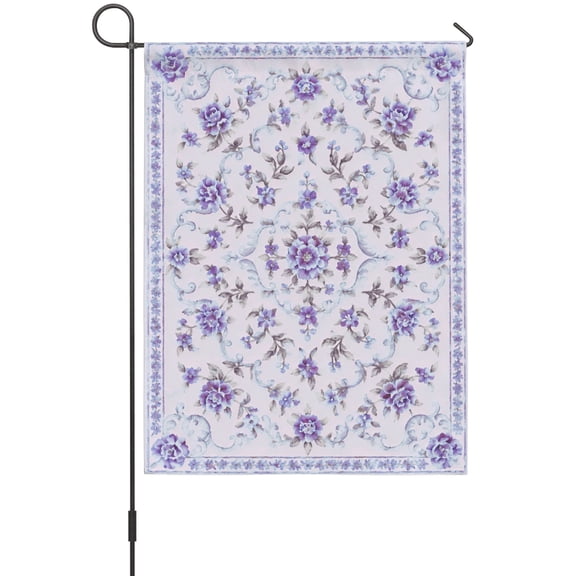 Purple Ploral House Flags For Outdoor, Spring Flower Fields Blossom Vines Border French Country Small Double Side Yard Flags Weather Proof House Decor for Lawn Outside Holiday 28 x 40 Inches