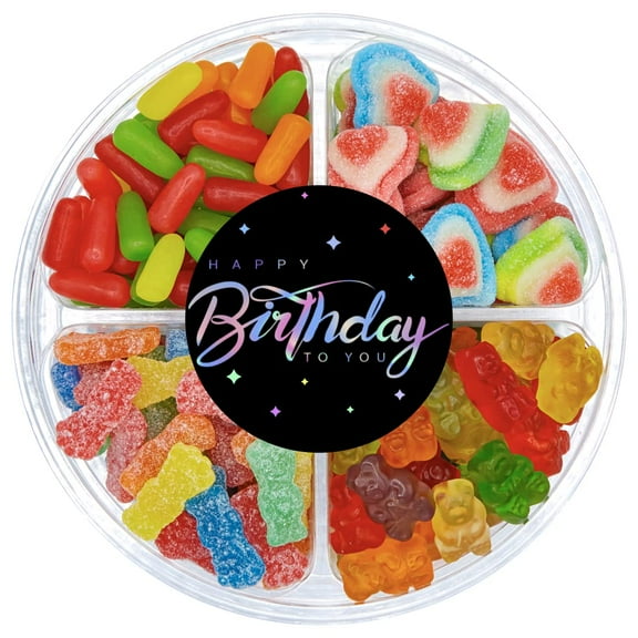 Purple Plum Happy Birthday Candy Platter Bulk Candy Variety Pack, 4 Flavors