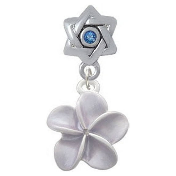 Purple Plumeria Flower - Star of David with Blue Crystal Charm Bead
