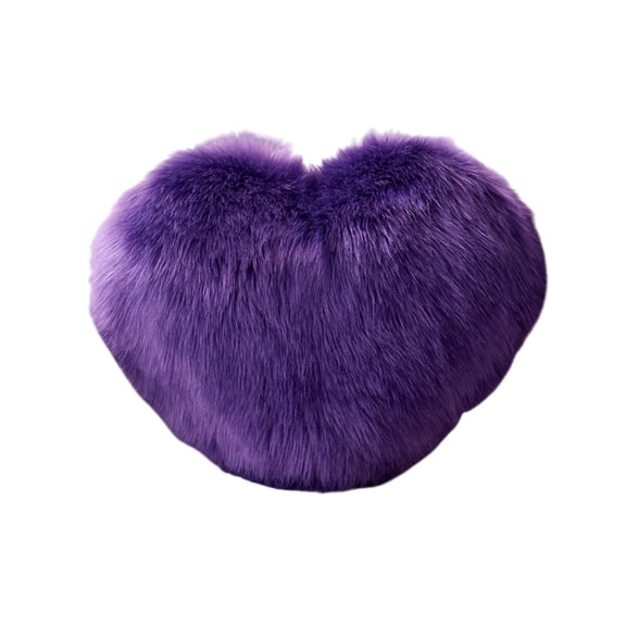Purple Plush Heart-Shaped Pillow With Faux Wool For Sofa And Bedroom Use Soft And Decorative Long Pile Design