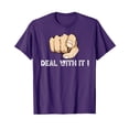 thumbnail image 1 of Purple Pointing Hand Sarcasm T-Shirt with 'DEAL WITH IT!' Graphic for Fun and Humor, 1 of 5
