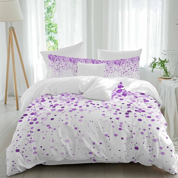 Purple Polka Dot Comforter Set Queen Size, Watercolor Purple Gradient Abstract Modern Soft Bedding Set for Man Woman, 4 Pieces Duvet Cover Set with Fitted Sheet, 2 Pillowcases