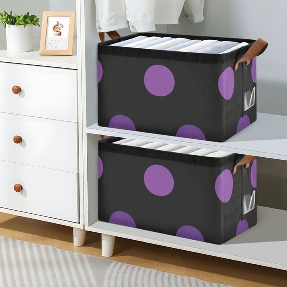 Purple Polka Dot Foldable Storage Large Fabric Storage Baskets Organizer Storage Bins with Handles for Shelves