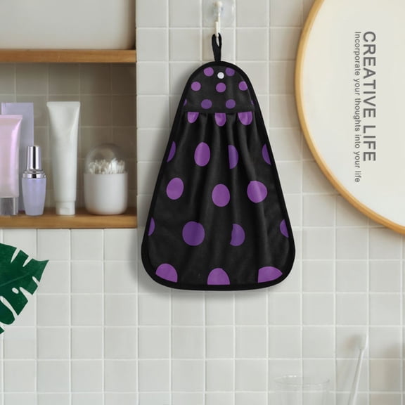 Purple Polka Dot Hanging Kitchen Towel Machine Washable Hand Towel Bathroom Absorbent Towel Quick Dry Dishcloth