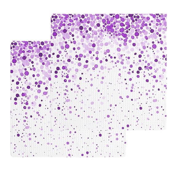Purple Polka Dot Kitchen Dish Towels for Drying Dishes Set of 2, Abstract Modern Art Dots Watercolor Waffle Weave Microfiber Hand Tea Bathroom Towels Quick Dry & Absorbent Towel 12x12