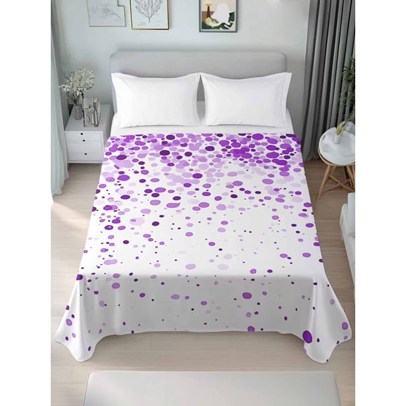 Purple Polka Dot Queen Size Flat Sheet, Wrinkleproof & Fadeproof Cooling Flat Bed Sheet Only, Abstract Modern Art Dots Watercolor Breathable Soft Bedding Top Sheets 90 x 102 Inches