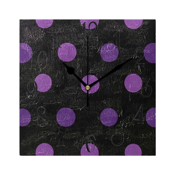 Purple Polka Dot Wall Clock Decorative Square Silent Non-Ticking Operated Clocks Aesthetic for Bedroom Living Room
