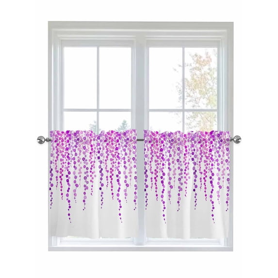 Purple Polka Dots 2 Panel Kitchen Curtains for Small Windows, Vintage Abstract Art Watercolor Bathroom Tier Curtain, Short Window Treatment for Bedroom/Living Room 55"x36"
