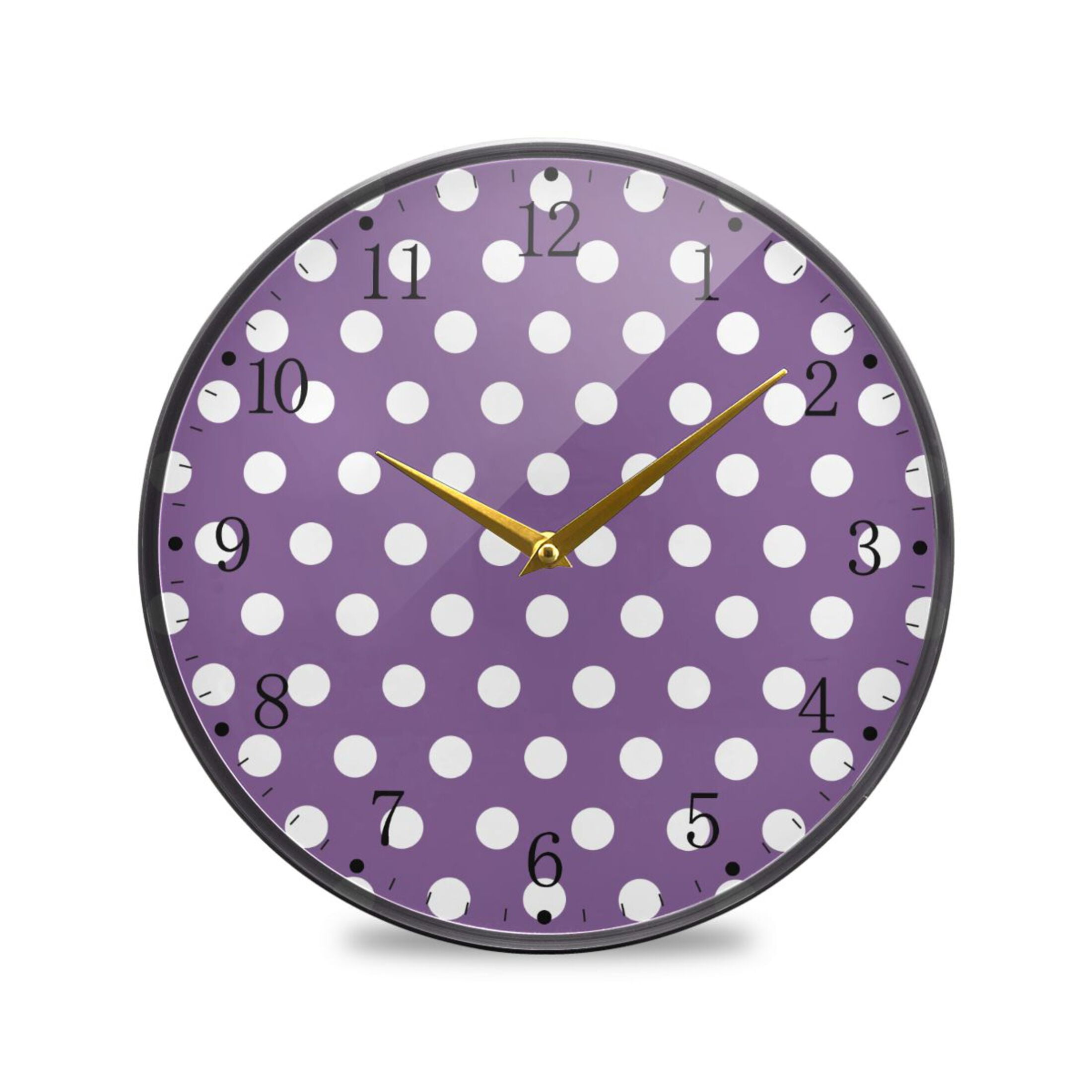 Purple Polka Dots Acrylic Wall Clocks Quiet Round Clock Battery ...