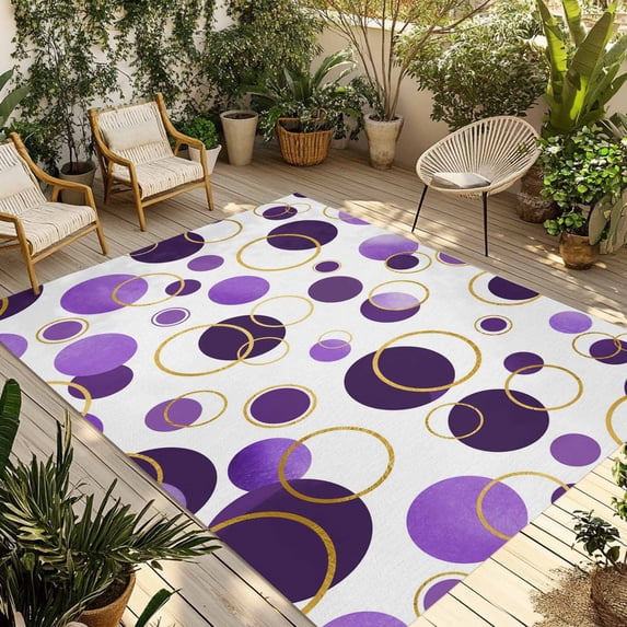 Purple Polka Dots Outdoor Rug for Patio/Deck/Porch, Non-Slip Large Area Rug 5 x 8 Ft, Modern Abstract Art Indoor Outdoor Rugs Washable Area Rugs, Reversible Camping Rug Carpet Runner