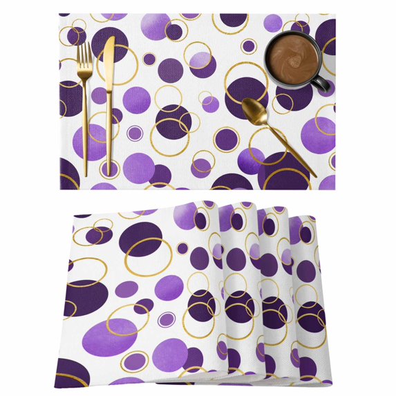 Purple Polka Dots Placemats Set of 12, Modern Abstract Art Placemats for Dining Table, Place Mats for Kitchen Tabletop, Waterproof Wipeable Dining Table Mats Set