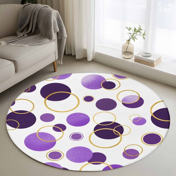 Purple Polka Dots Round Area Rug 3.3Ft Washable Circle Rugs for Dining Room Table, Modern Abstract Art Non-Slip Carpet Floor Mats Indoor Outdoor Carpet Runner Aesthetic Home Decor
